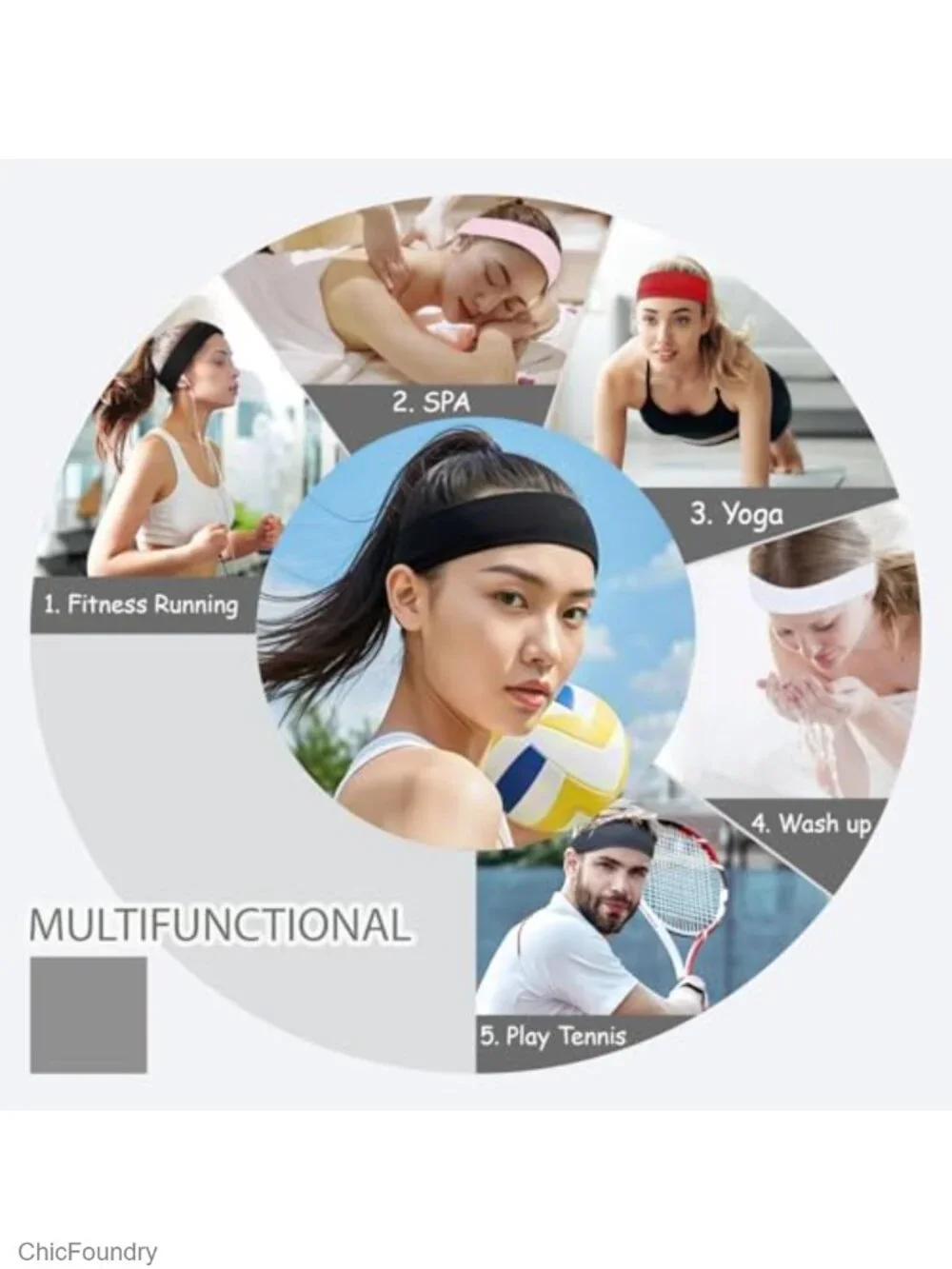 Non Slip Stretchy Fabric Headbands for Women, 9 Pack Yoga Sports Hair Bands